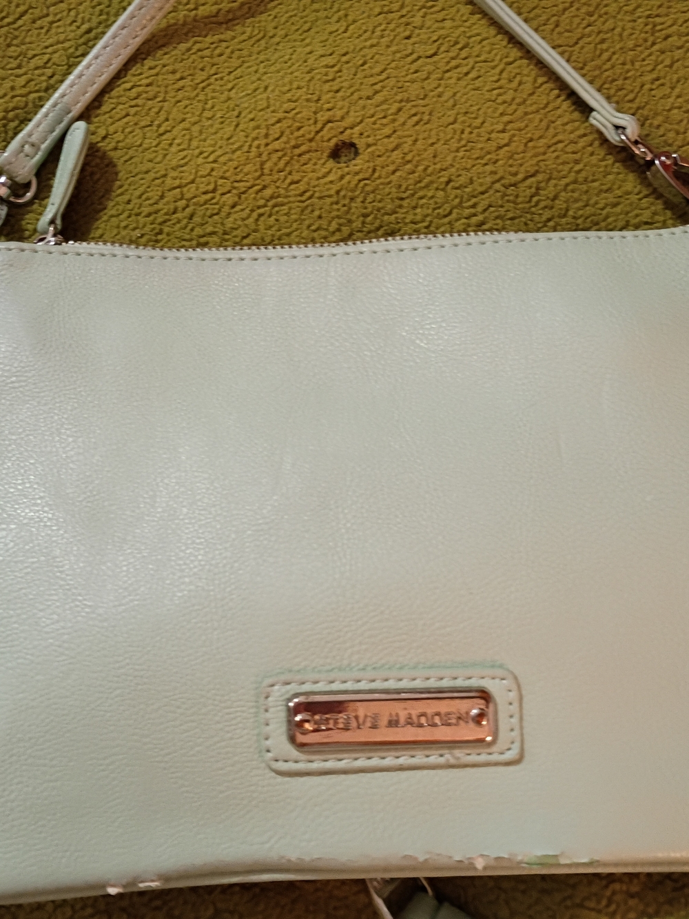 Steve Madden Cream Leather Shoulder Bag with Rose Gold Plate